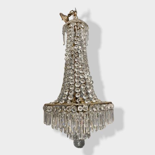 french cut crystal basket chandelier - CATEGORY: ANTIQUE LIGHTING - DATED 1930