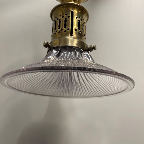ELEGANT BRASS AND HOLOPHANE SHADE HANGING LIGHT - ADDITIONAL PHOTO 4