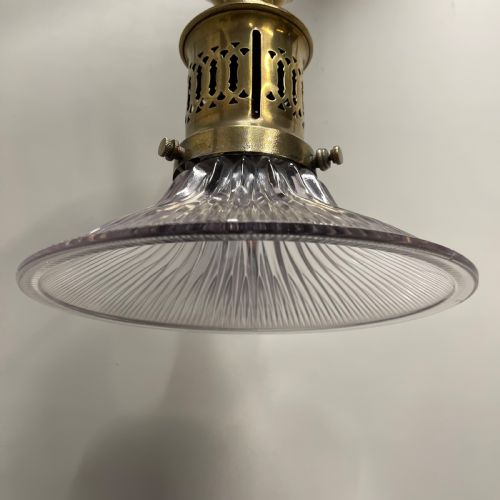ELEGANT BRASS AND HOLOPHANE SHADE HANGING LIGHT - ADDITIONAL PHOTO 5