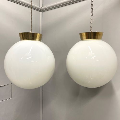 pair of opaline milk glass globe pendant lights - CATEGORY: ANTIQUE LIGHTING - DATED 1930