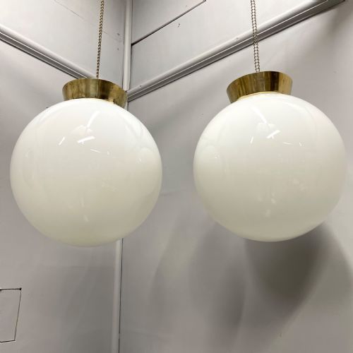 PAIR OF OPALINE MILK GLASS GLOBE PENDANT LIGHTS - ADDITIONAL PHOTO 2