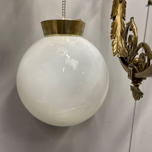 PAIR OF OPALINE MILK GLASS GLOBE PENDANT LIGHTS - ADDITIONAL PHOTO 5
