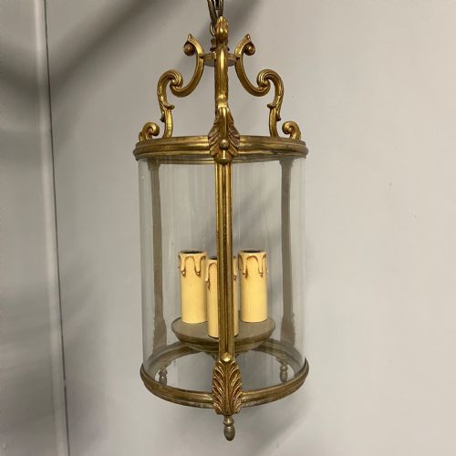 PAIR OF FRENCH BRASS CYLINDER HANGING LANTERNS - ADDITIONAL PHOTO 2