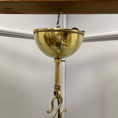 LARGE BRASS CHANDELIER WITH HOLOPHANE SHADES - ADDITIONAL PHOTO 6