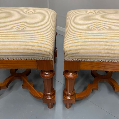 PAIR OF FRENCH SATINWOOD STOOLS WITH BUTTONED TICKING STRIPES - ADDITIONAL PHOTO 2