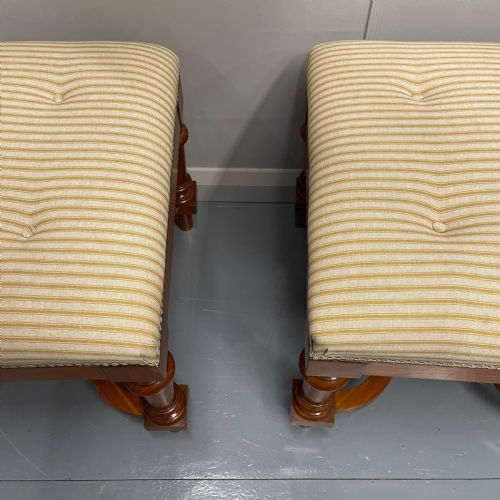 PAIR OF FRENCH SATINWOOD STOOLS WITH BUTTONED TICKING STRIPES - ADDITIONAL PHOTO 5