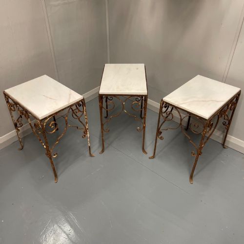 SET OF 3 WROUGHT IRON AND MARBLE TOP SIDE TABLES - ADDITIONAL PHOTO 2