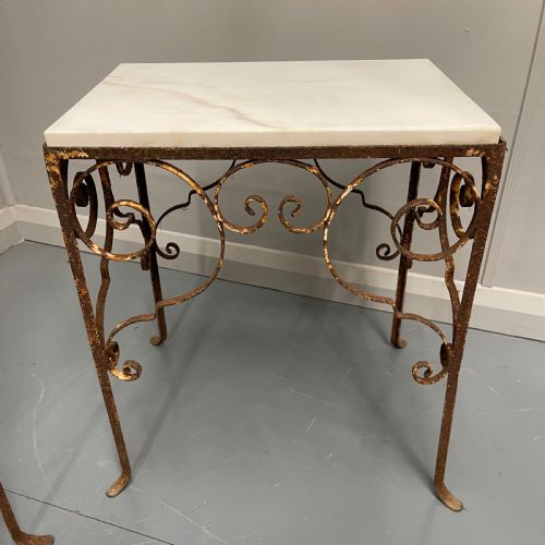 SET OF 3 WROUGHT IRON AND MARBLE TOP SIDE TABLES - ADDITIONAL PHOTO 3