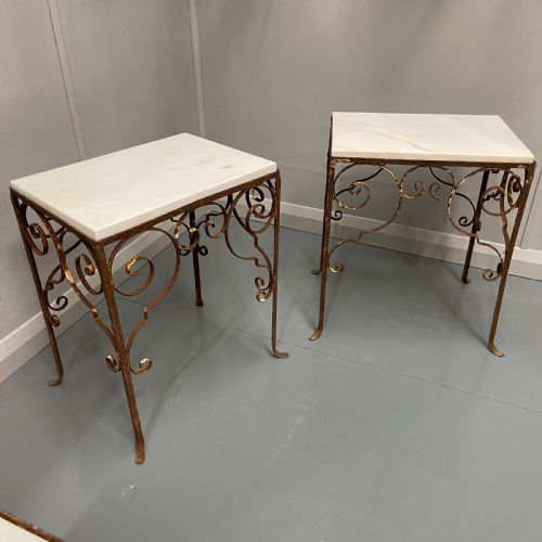 SET OF 3 WROUGHT IRON AND MARBLE TOP SIDE TABLES - ADDITIONAL PHOTO 4