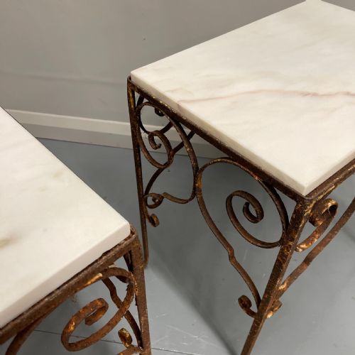 SET OF 3 WROUGHT IRON AND MARBLE TOP SIDE TABLES - ADDITIONAL PHOTO 5