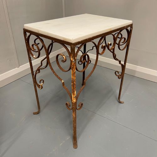SET OF 3 WROUGHT IRON AND MARBLE TOP SIDE TABLES - ADDITIONAL PHOTO 9