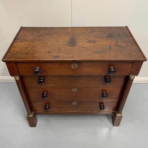 FRENCH EMPIRE OAK COMMODE WITH BLACK HANDLES - ADDITIONAL PHOTO 6