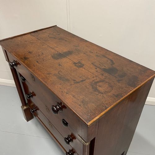 FRENCH EMPIRE OAK COMMODE WITH BLACK HANDLES - ADDITIONAL PHOTO 7