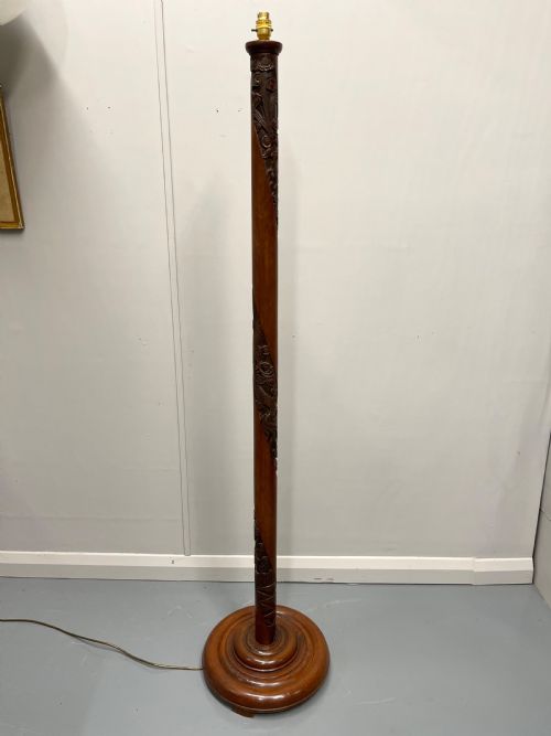 carved mahogany dragon floor standard lamp - CATEGORY: ANTIQUE LIGHTING - DATED 1930