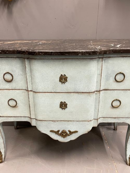 FRENCH PAINTED TWO DRAWER MARBLE TOP COMMODE WITH - ADDITIONAL PHOTO 4