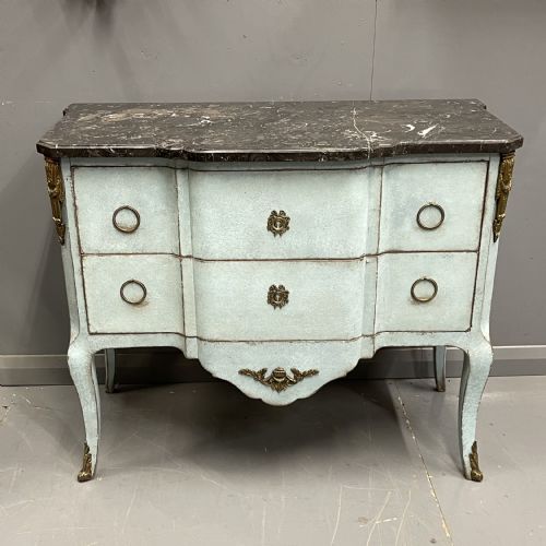 FRENCH PAINTED TWO DRAWER MARBLE TOP COMMODE WITH - ADDITIONAL PHOTO 5