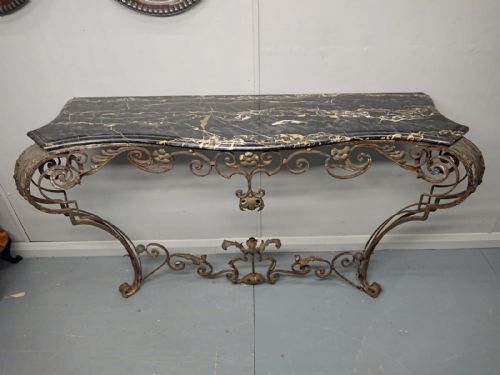 french wrought iron and marble console table - CATEGORY: ANTIQUE TABLES - DATED 1900