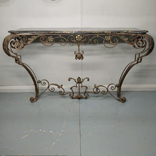 FRENCH WROUGHT IRON AND MARBLE CONSOLE TABLE - ADDITIONAL PHOTO 1