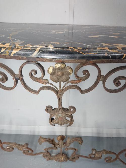 FRENCH WROUGHT IRON AND MARBLE CONSOLE TABLE - ADDITIONAL PHOTO 2