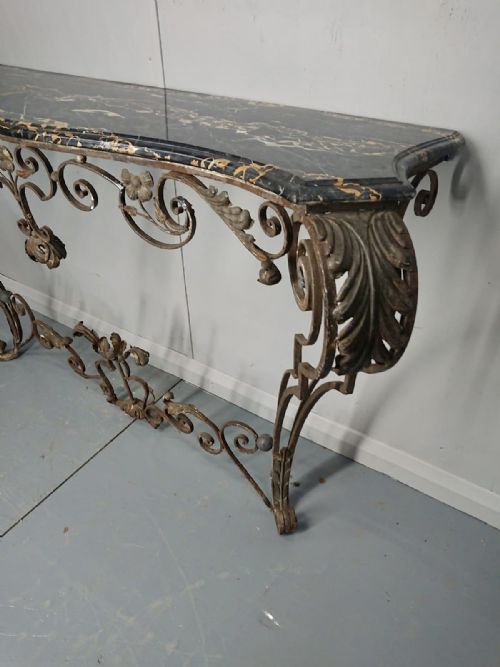 FRENCH WROUGHT IRON AND MARBLE CONSOLE TABLE - ADDITIONAL PHOTO 4