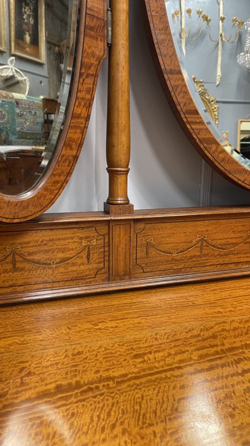 LARGE SATINWOOD INLAID DRESSING TABLE WITH OVAL MIRRORS - ADDITIONAL PHOTO 3