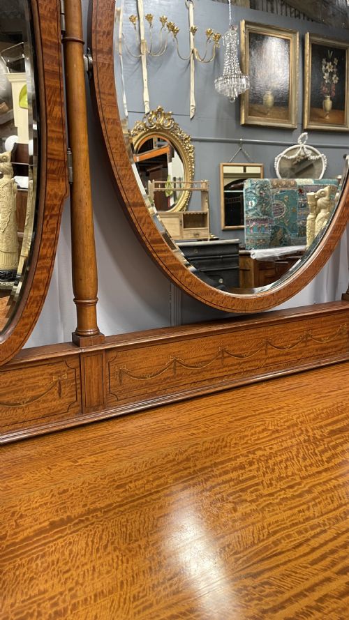 LARGE SATINWOOD INLAID DRESSING TABLE WITH OVAL MIRRORS - ADDITIONAL PHOTO 8