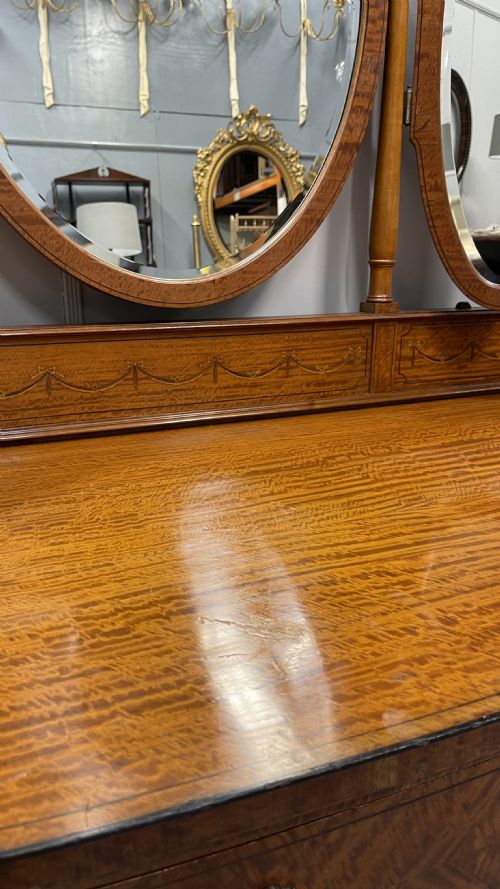 LARGE SATINWOOD INLAID DRESSING TABLE WITH OVAL MIRRORS - ADDITIONAL PHOTO 9