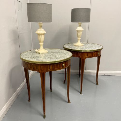PAIR OF ROUND KINGWOOD PARQUETRY LAMP TABLES - ADDITIONAL PHOTO 1