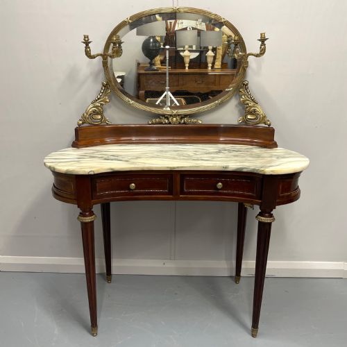 19th century french dressing table with brass framed mirror - CATEGORY: ANTIQUE DRESSING TABLES - DATED 1880