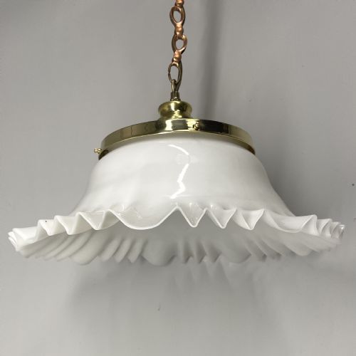 PAIR OF HANGING OPALINE AND BRASS LIGHTS - ADDITIONAL PHOTO 1