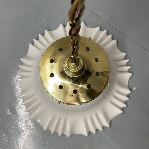 PAIR OF HANGING OPALINE AND BRASS LIGHTS - ADDITIONAL PHOTO 3