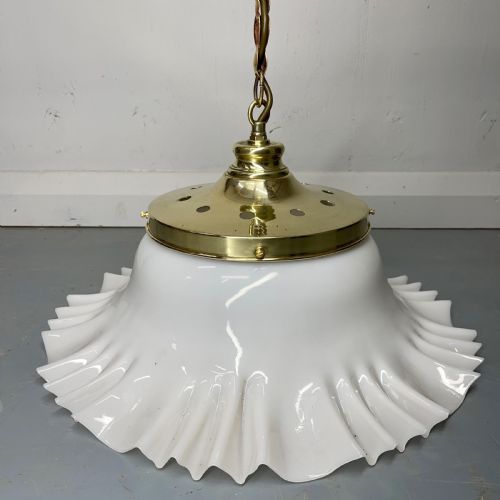 PAIR OF HANGING OPALINE AND BRASS LIGHTS - ADDITIONAL PHOTO 6