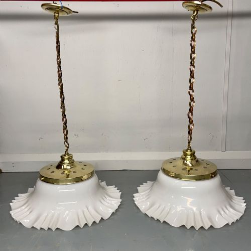 PAIR OF HANGING OPALINE AND BRASS LIGHTS - ADDITIONAL PHOTO 7