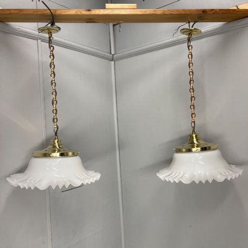 PAIR OF HANGING OPALINE AND BRASS LIGHTS - ADDITIONAL PHOTO 10