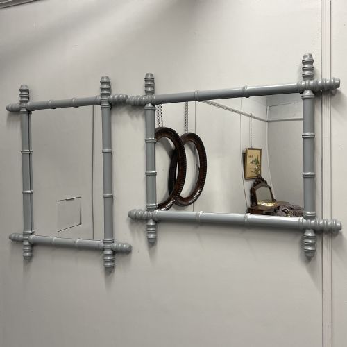PAIR OF FRENCH GREY FAUX BAMBOO MIRRORS - ADDITIONAL PHOTO 1