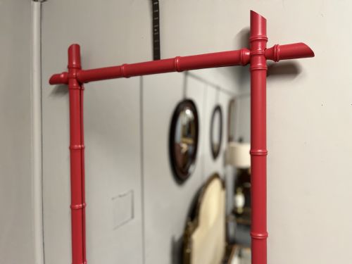 RED LACQUERED FAUX BAMBOO MIRROR - ADDITIONAL PHOTO 1