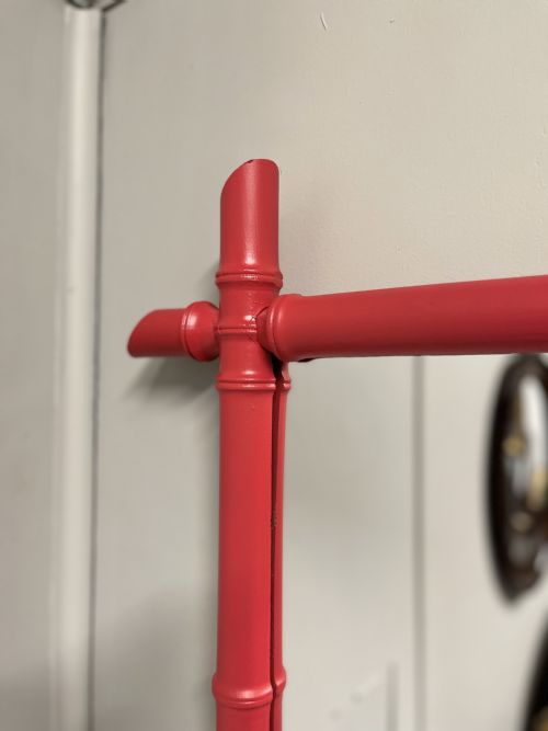 RED LACQUERED FAUX BAMBOO MIRROR - ADDITIONAL PHOTO 2