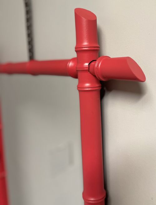 RED LACQUERED FAUX BAMBOO MIRROR - ADDITIONAL PHOTO 3
