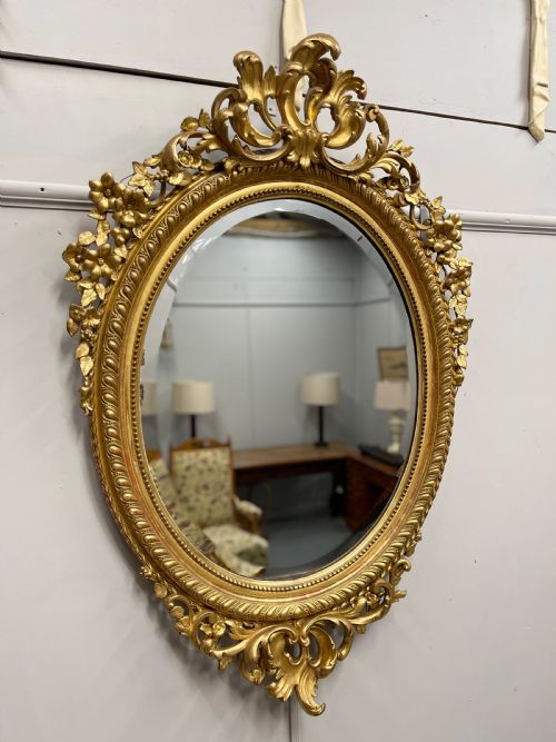 large french 19th century oval gilt mirror - CATEGORY: ANTIQUE MIRRORS - DATED 19TH CENTURY