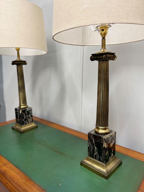PAIR OF BRASS AND MARBLE COLUMN LAMPS INC POSTAGE - ADDITIONAL PHOTO 1