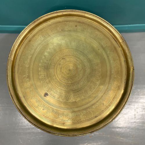 INDIAN ENGRAVED BRASS TRAY TOP FOLDING SIDE TABLE - ADDITIONAL PHOTO 3
