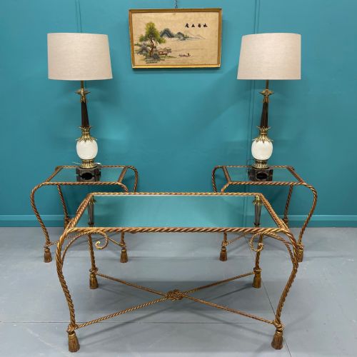 italian mirrored gilt side and coffee table set - CATEGORY: ANTIQUE TABLES - DATED 1930
