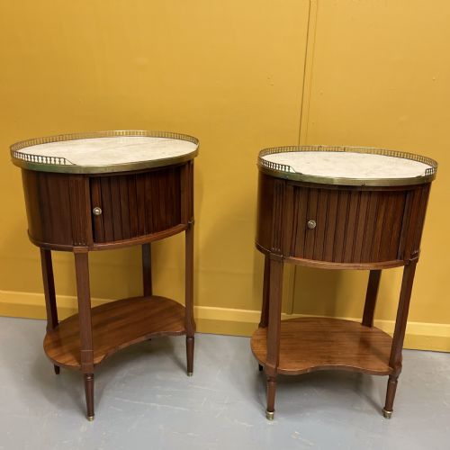 pair of french oval bedside cabinets with tambour - CATEGORY: ANTIQUE CABINETS - DATED 19TH CENTURY