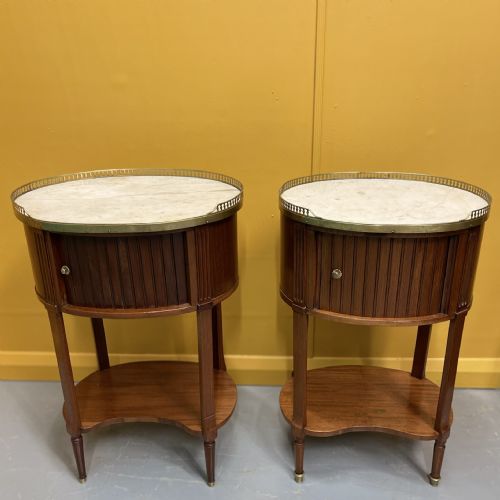 PAIR OF FRENCH OVAL BEDSIDE CABINETS WITH TAMBOUR - ADDITIONAL PHOTO 1