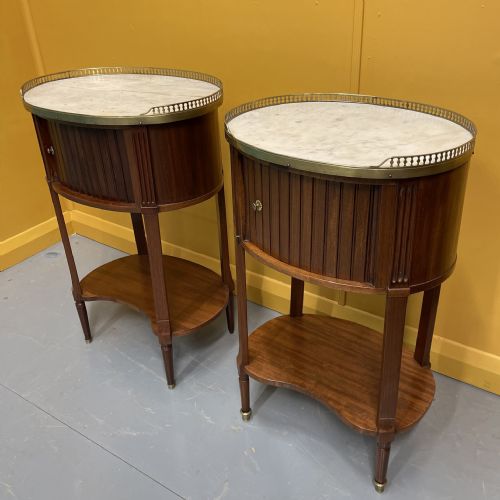PAIR OF FRENCH OVAL BEDSIDE CABINETS WITH TAMBOUR - ADDITIONAL PHOTO 2