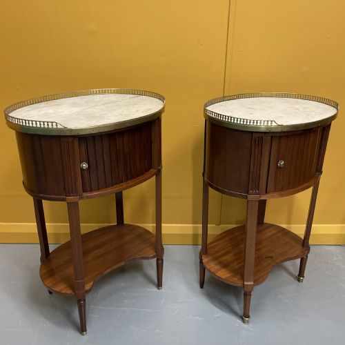 PAIR OF FRENCH OVAL BEDSIDE CABINETS WITH TAMBOUR - ADDITIONAL PHOTO 3