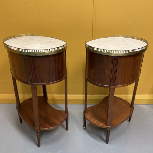 PAIR OF FRENCH OVAL BEDSIDE CABINETS WITH TAMBOUR - ADDITIONAL PHOTO 4