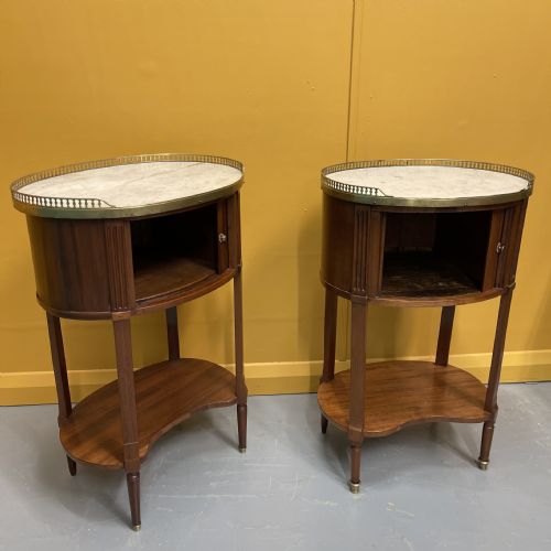 PAIR OF FRENCH OVAL BEDSIDE CABINETS WITH TAMBOUR - ADDITIONAL PHOTO 5