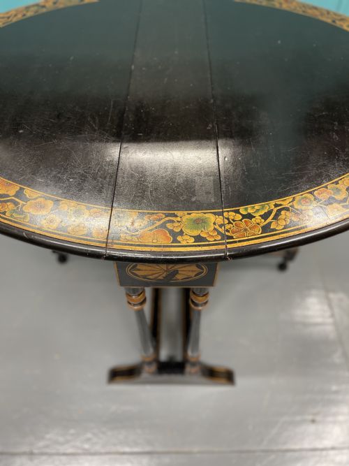 BLACK LACQUERED AND DECORATED SUTHERLAND SIDE TABLE - ADDITIONAL PHOTO 7