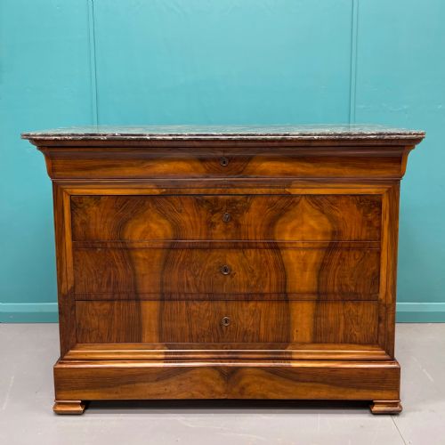 FRENCH FIGURED WALNUT MARBLE TOPS COMMODE - ADDITIONAL PHOTO 1